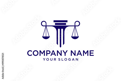 Law Firm Logo with Pillar and Justice Scale Vector Illustration