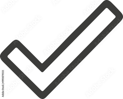 Simple black outline checkmark icon, representing success, confirmation, or an affirmative choice in various digital and print design contexts, offering clear visual feedback for completion