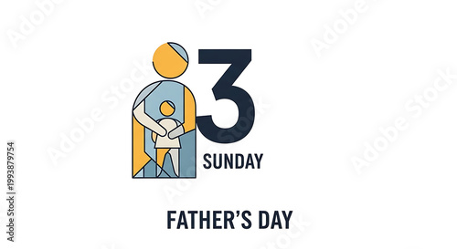 Free Download Stylized illustration of a father holding his child, celebrating father's day with the number 3 and 