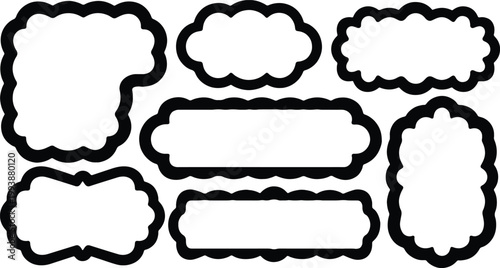Collection of cloud shaped ornate label frames with bold borders for badges tags and decorative design