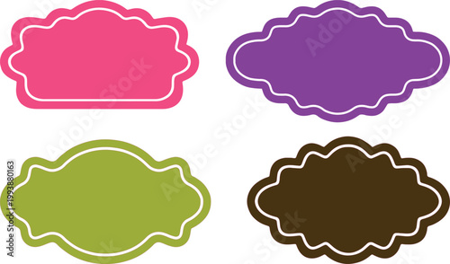 Set of colorful ornate label frames with gradient fills and decorative borders for badges tags design