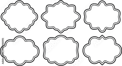Set of ornate label frames with double outline decorative shapes for badges tags and elegant design