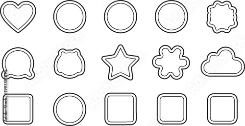 Set of outline icon frames with various shapes including heart circle star cloud and rounded square