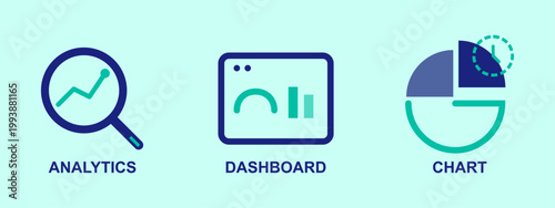 Data analytics and visualization icons representing key business intelligence tools