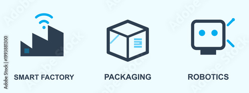 Industrial automation icons smart factory packaging and robotics solutions