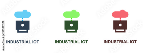 Industrial iot sensor icons blue green and red variations with text