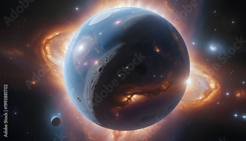 Majestic Blue Planet Amidst Vibrant Nebula and Starfield