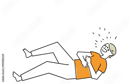 お腹を抱えて笑い転げる女性の線画イラスト