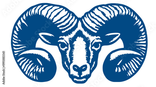 Stylized ram head illustration with curving horns on white background