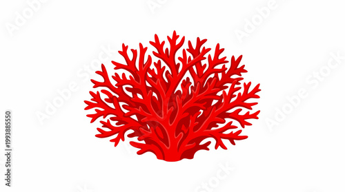 Vibrant Red Coral Branch Underwater Marine Life Coral Reef Illustration