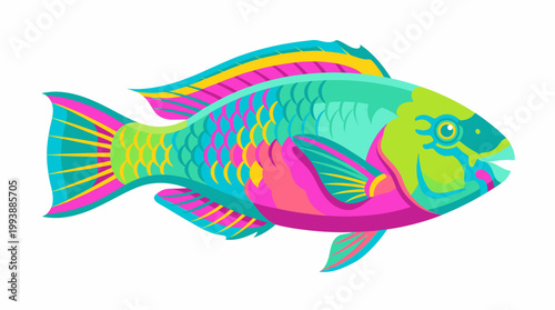 Fish Colorful Tropical Marine Animal Vector Illustration with Vibrant Neon Colors Isolated on Clean White Background