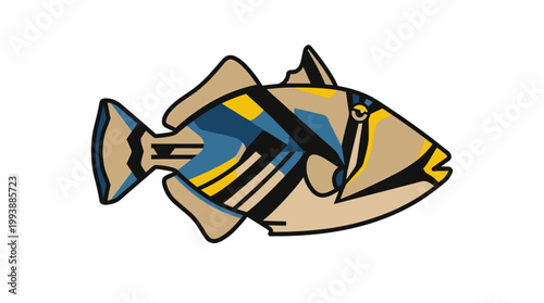 Fish Geometric Illustration Featuring a Stylized Triggerfish in Blue and Yellow Colors Perfect for Modern Graphic Design Projects