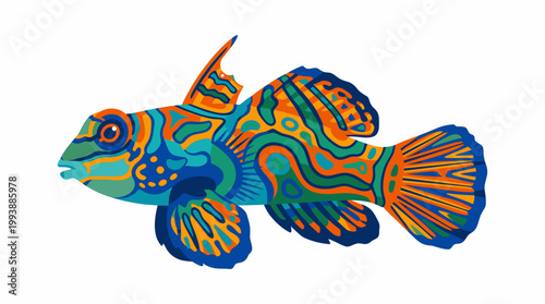 Colorful Mandarin Fish Illustration Aquatic Animal with Vibrant Patterns