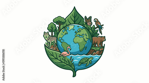 Planet Earth Ecosystem with Diverse Wildlife and Lush Vegetation