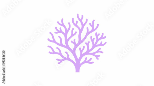 Coral Tree Decorative Element with Organic Branches and a Vibrant Purple Hue Against a White Background