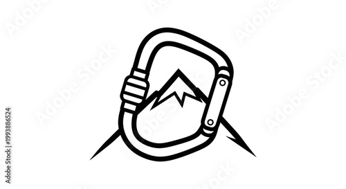 Climbing carabiner with mountain landscape.