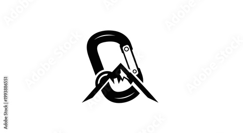 Stylized Mountain Peak Combined with a Carabiner, Representing Climbing and Outdoor Adventure, Isolated White Background