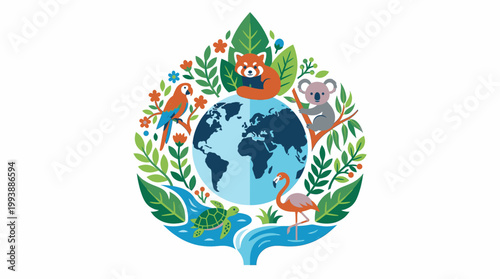 Diverse Animals and Plants Representing Earth Ecosystem and Biodiversity