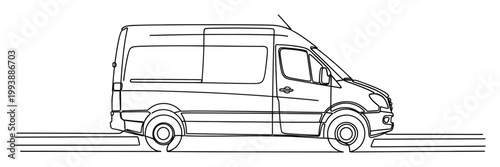 Modern delivery cargo van line drawing for logistics business transportation services and corporate branding.