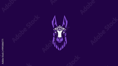Stylized purple llama head logo vector design on dark background