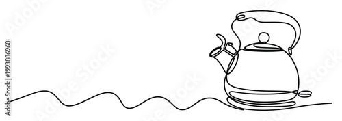 Abstract continuous line art of a stylish kitchen kettle providing a unique graphic resource for home decor food or drink related promotional materials