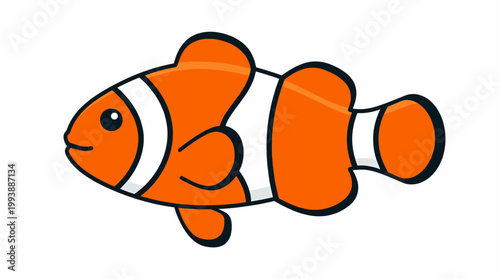 Clownfish Illustration with Bright Orange and White Stripes a Friendly Underwater Marine Life Cartoon