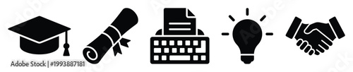 Graduation, writing, ideas, partnership icons for educational and professional content