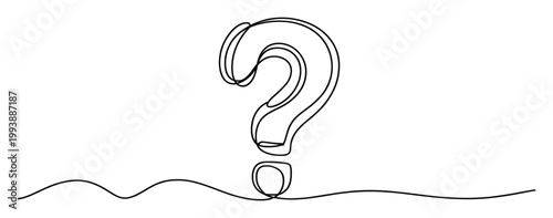 Hand drawn flowing line art question mark graphic conveying doubt and contemplation for thoughtprovoking presentations and web content