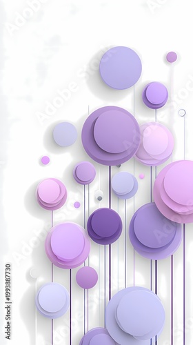 Purple and Lavender 3D Layered Circles on Vertical Stems for Whimsical Abstract Backgrounds and Creative Branding Assets
