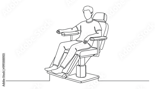 Man patiently resting in a modern adjustable chair for health screening or personal care procedure