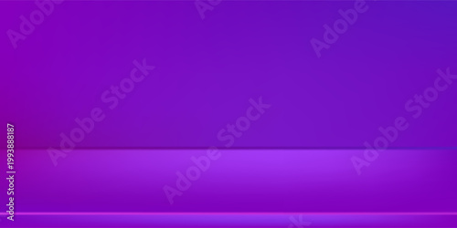 Purple studio background. Empty violet abstract room presentation. 3d neon gradient corner podium.