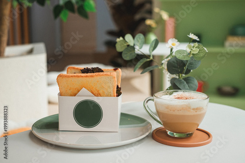 Foto Savoring toast and coffee cozy modern  food photography relaxed ambiance invitin