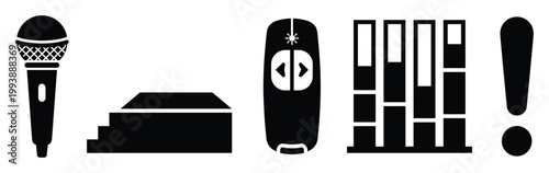 Professional presentation tools and event communication equipment icons for business and educational resources