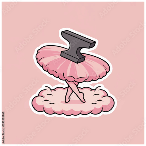 Anvil on a ballerina tutu with legs standing on a cloud.
