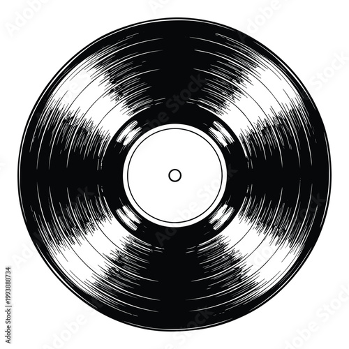 Classic black vinyl record disc with abstract groove lines perfect for music related themes and audio media projects
