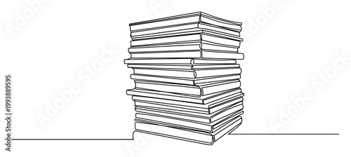 Continuous line drawing of a tall stack of books symbolizing education and knowledge perfect for academic or literary projects