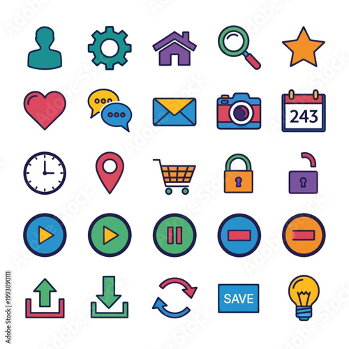 Modern Flat Icons Set for Web and Mobile Apps - User, Settings, Home, Search, Star