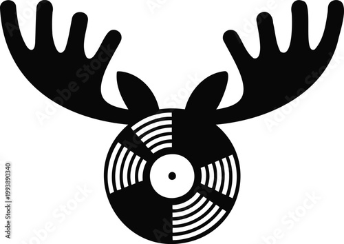 Moose head with vinyl record for face and antlers  music symbol