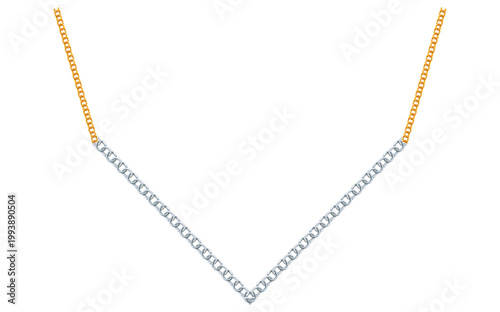 Stunning Gold Silver Chain Isolated On White Background, Antique Jewelry Vector Illustration.