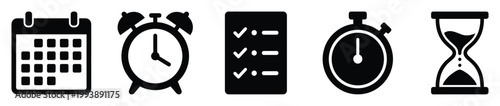 Essential time management and productivity icons for planning schedules, tasks, and deadlines in business applications