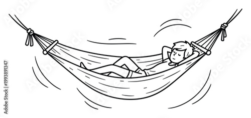 Happy person enjoying peaceful relaxation in a swaying hammock, perfect for leisure lifestyle content