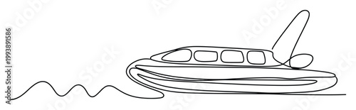 Continuous line drawing of a sleek speed boat cruising on waves, perfect for maritime travel and holiday promotions.