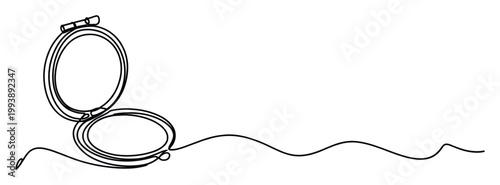 Elegant continuous line drawing of an open compact mirror for minimalist beauty and cosmetic branding projects
