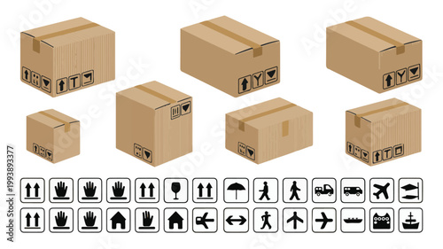 Brown cardboard shipping boxes with handling symbols cardboard boxes packaging