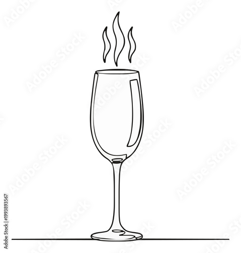 Prosecco glass steaming hot minimalist line art icon. Generative AI