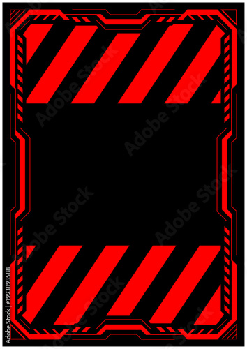 サイバー警告フレーム 縦長 レッド 危険アラートUI枠 ベクター素材 / Cyber Warning Frame Vertical Red Danger Alert UI Vector