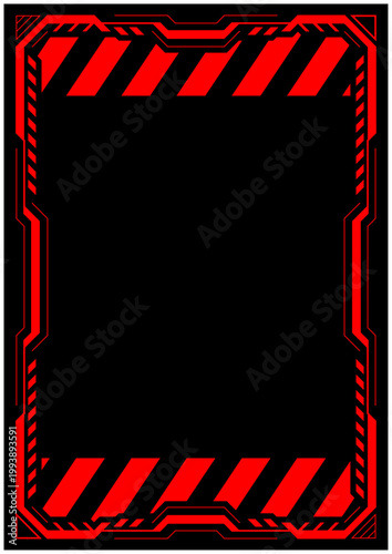 サイバー警告フレーム 縦長スリム レッド 危険アラートUI枠 ベクター素材 / Cyber Warning Frame Slim Vertical Red UI Vector