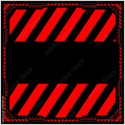 サイバー警告フレーム 正方形シンプル レッド 危険アラートUI枠 ベクター素材 / Cyber Warning Frame Square Simple Red UI Vector