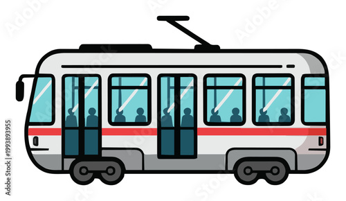 Cyberpunk urban tramway streetcar side view. Generative AI