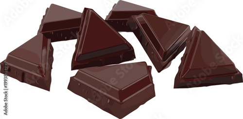  Realistic Dark Chocolate Broken Pieces Scattered for Dessert, Confectionery, Sweet Food, Bakery, and Gourmet Cocoa Product Illustration Designs